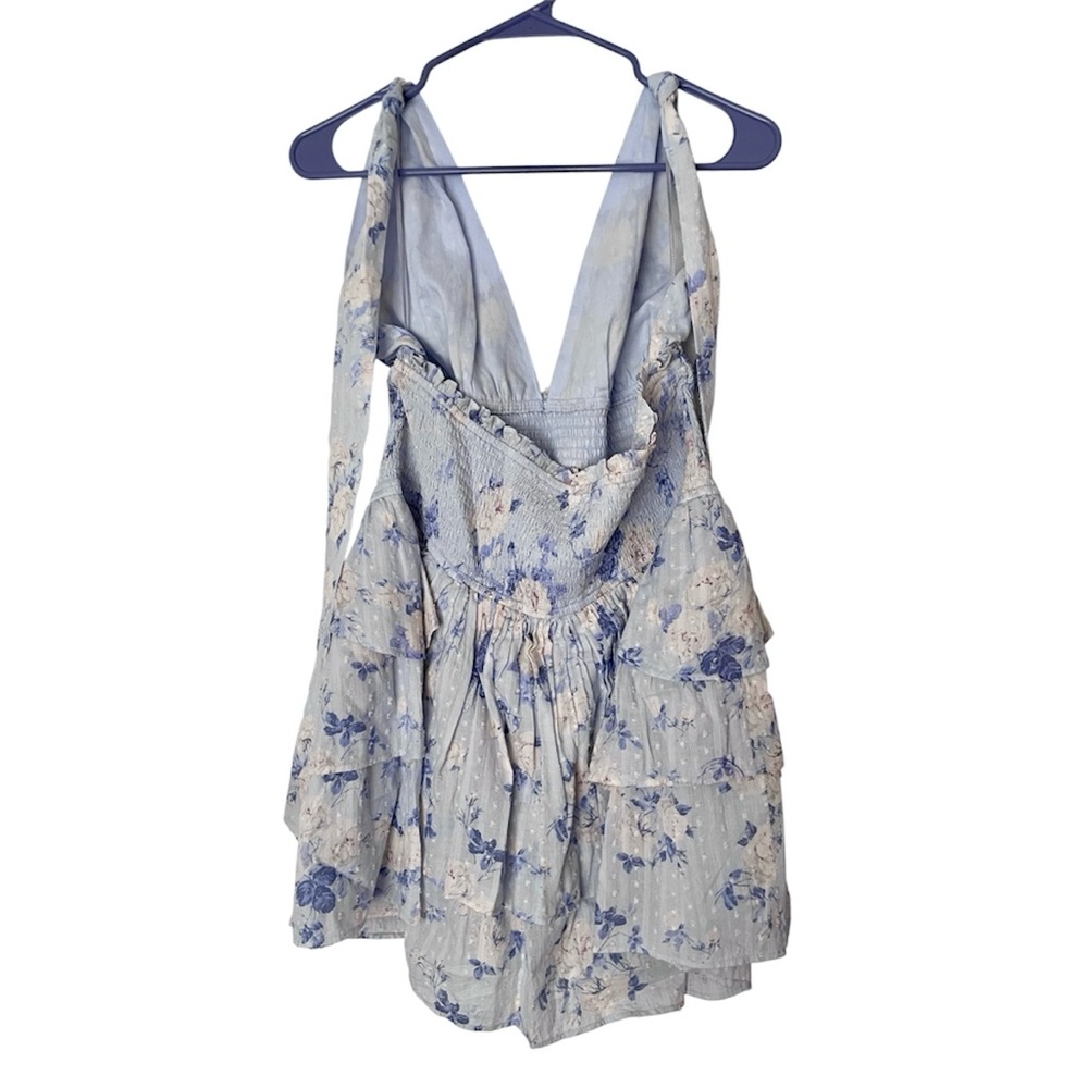 LoveShackFancy Deanna Halter Mini Dress Floral Whisper Blue Women’s Size XXL NWT - Picture 4 of 5